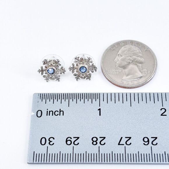 Vintage Sterling Silver 925 Crystal Snowflake Stud Earrings - Picture 6 of 6